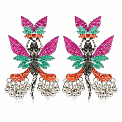 Oxidized Silver Fairy Statement Earrings for Girls & Women's