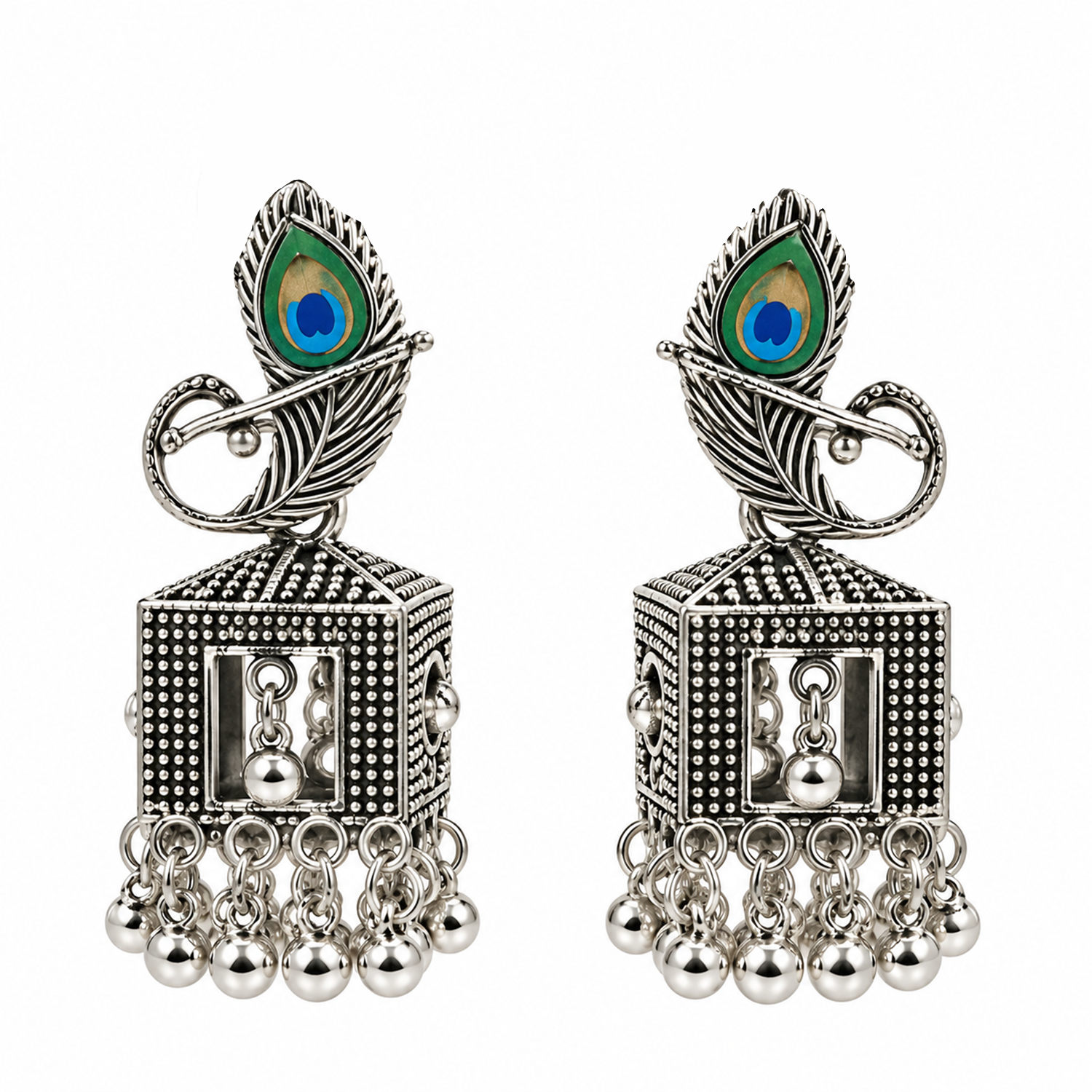 Oxidized Peacock Bell Design Earrings for Girls & Women's