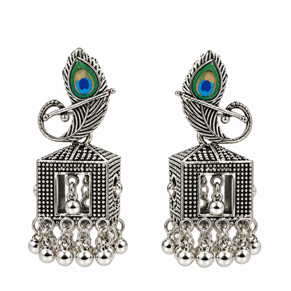 Oxidized Peacock Bell Design Earrings for Girls & Women's