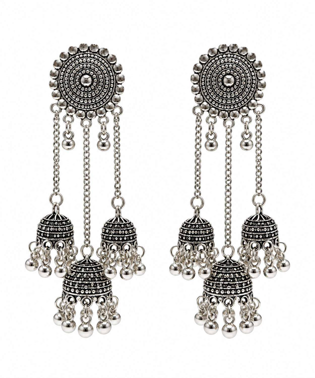 Oxidized Ghungroo Bead Fringes Earrings for Girls & Women's