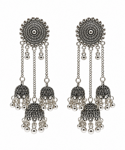 Oxidized Ghungroo Bead Fringes Earrings for Girls & Women's