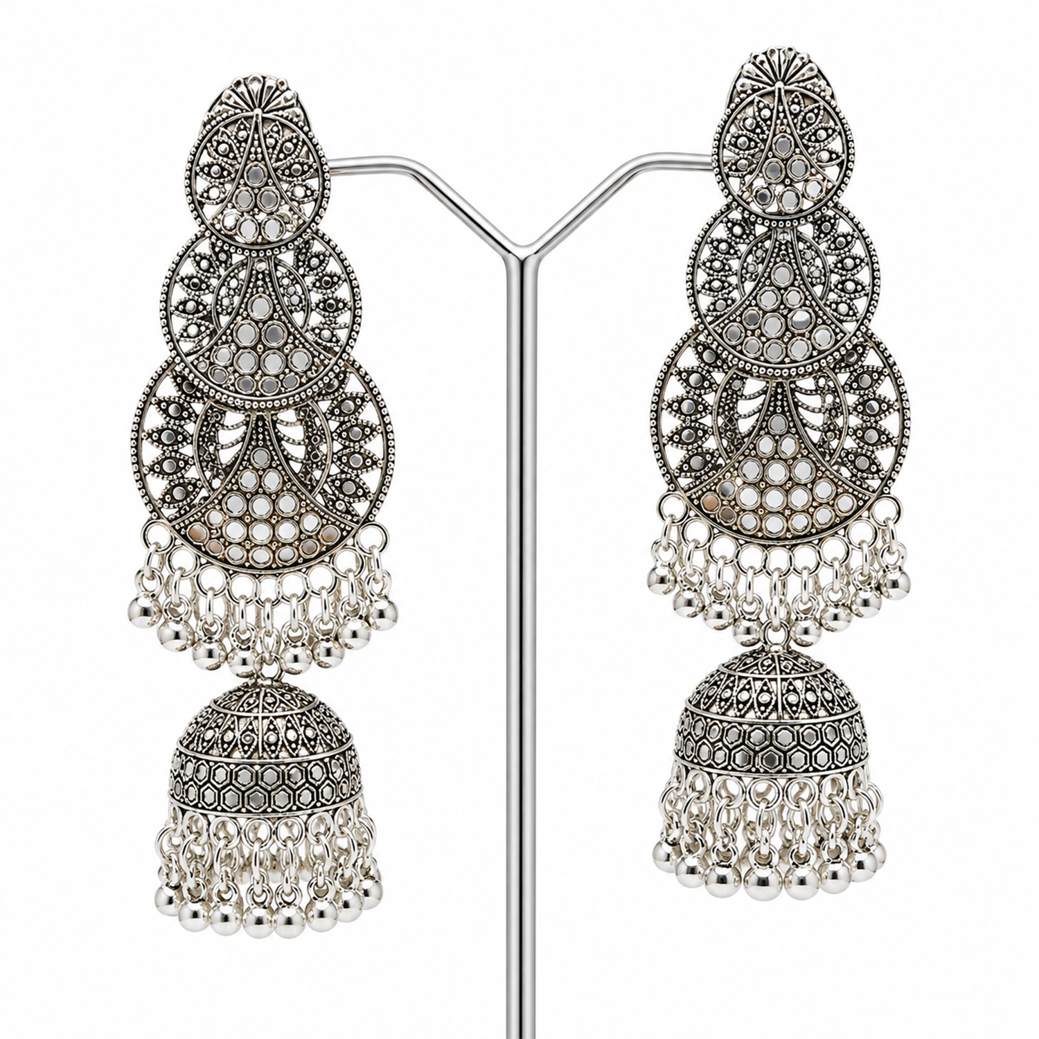 Oxidized Circular Filigree Patterns Earrings for Girls & Women's