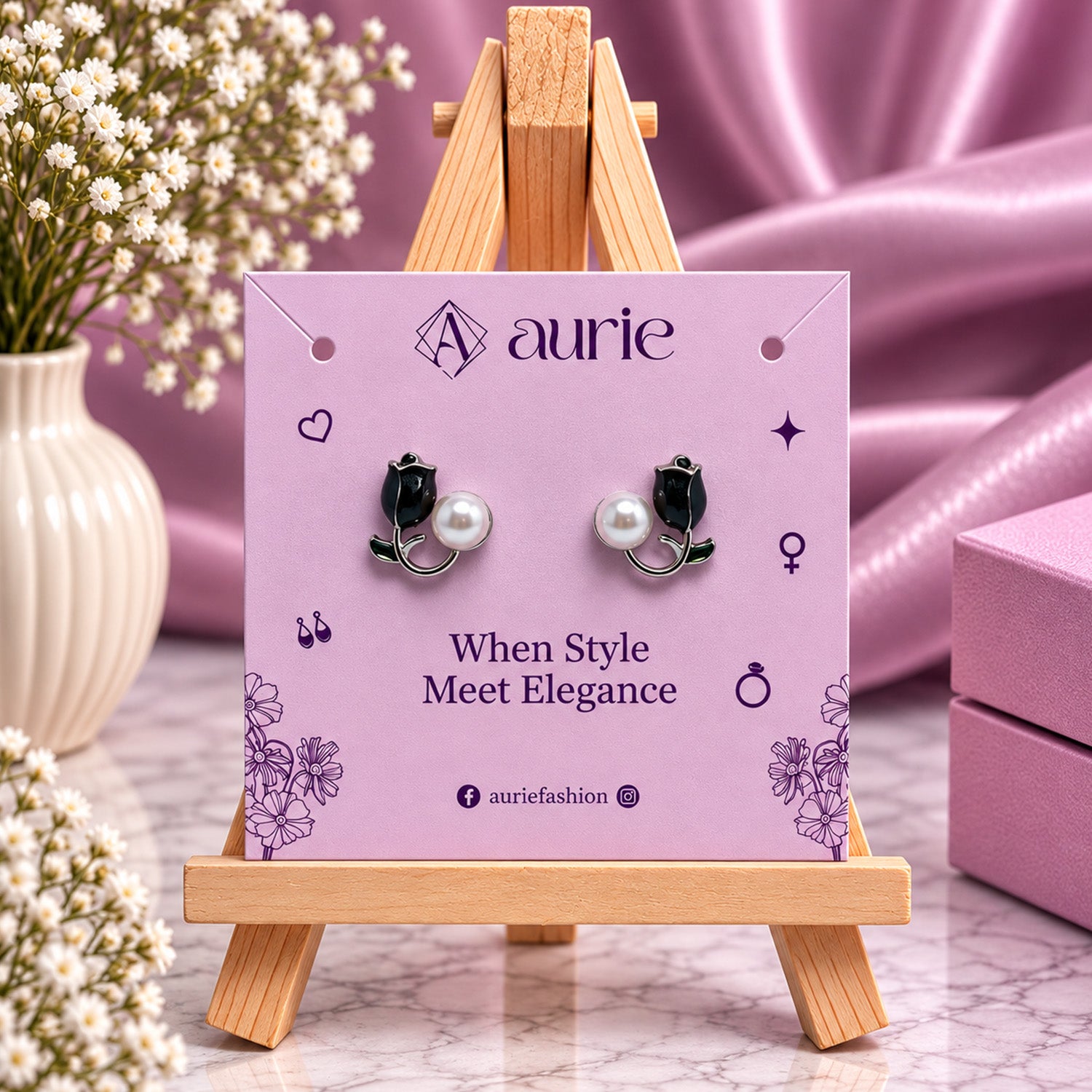 Faux Enamel Tulip Stud Earrings for Girls & Women's