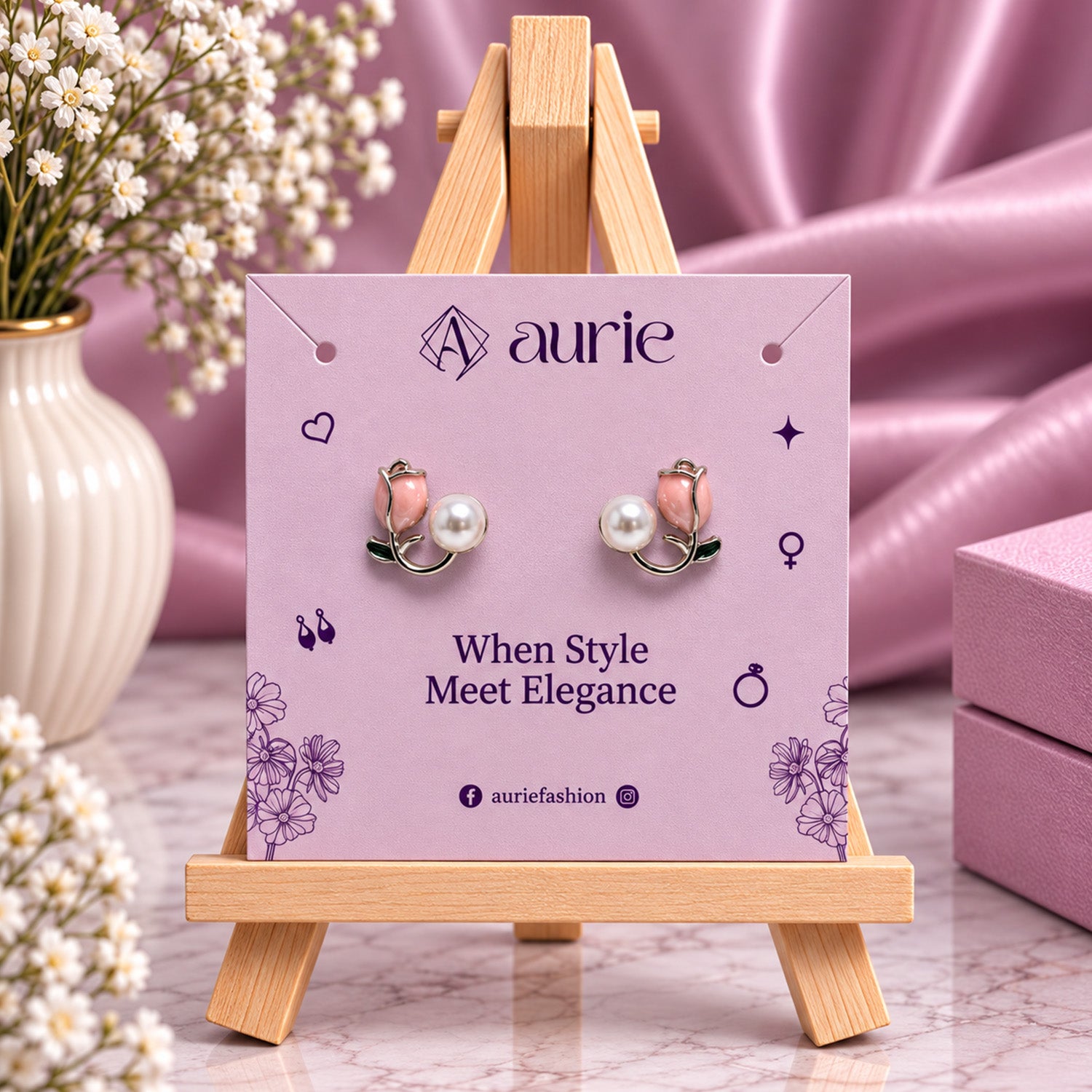 Faux Enamel Tulip Stud Earrings for Girls & Women's
