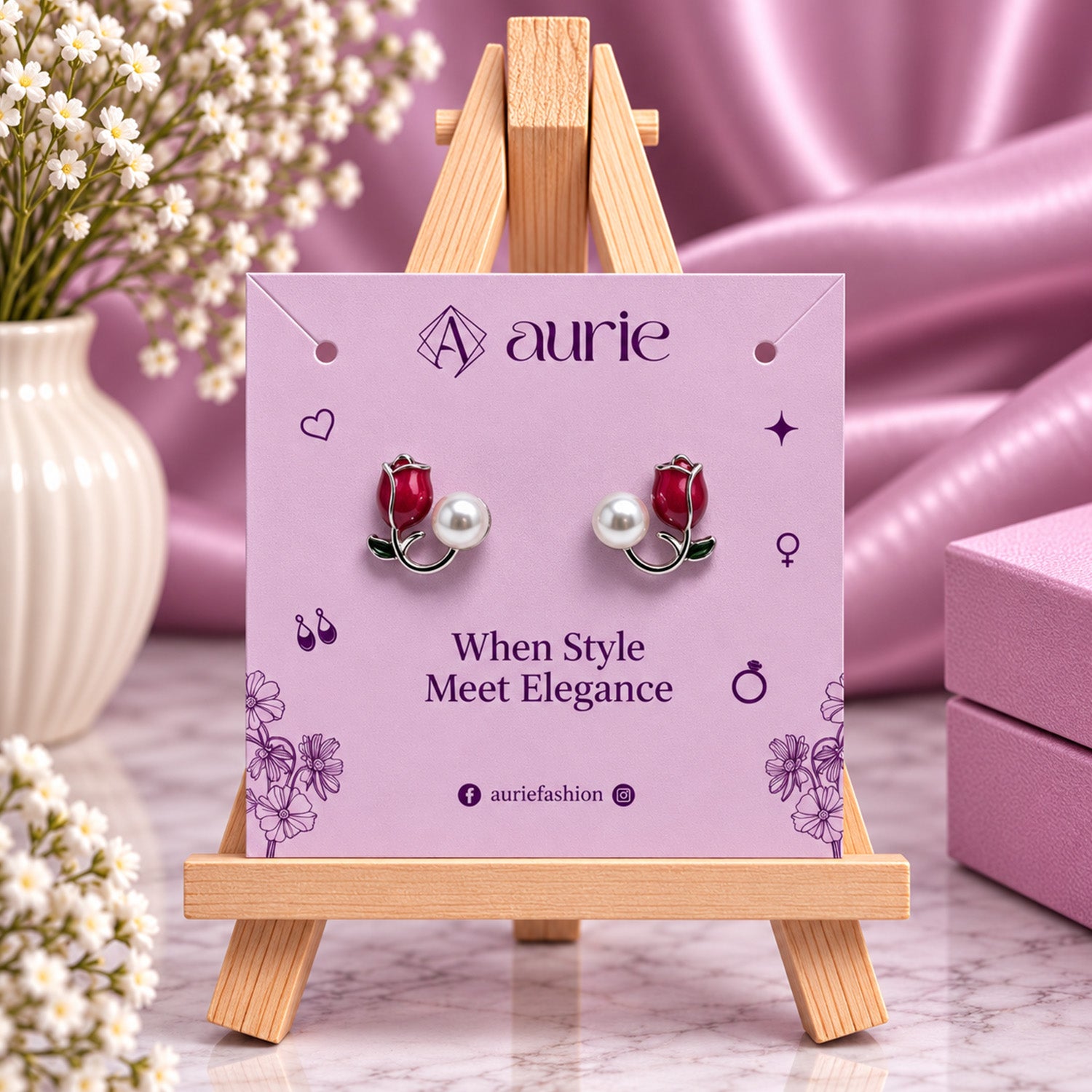 Faux Enamel Tulip Stud Earrings for Girls & Women's