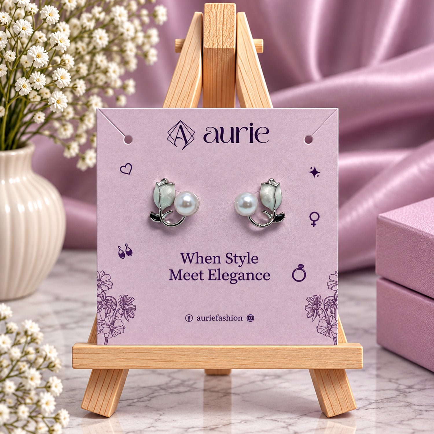 Faux Enamel Tulip Stud Earrings for Girls & Women's