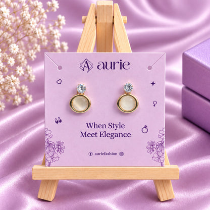 Round Opalescent Cat Eye Earrings for Girls & Women's