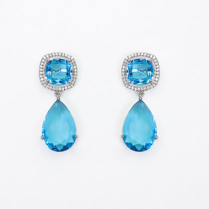 Sky Blue Pear Cut Halo AD Stone Earrings for Girls & Women