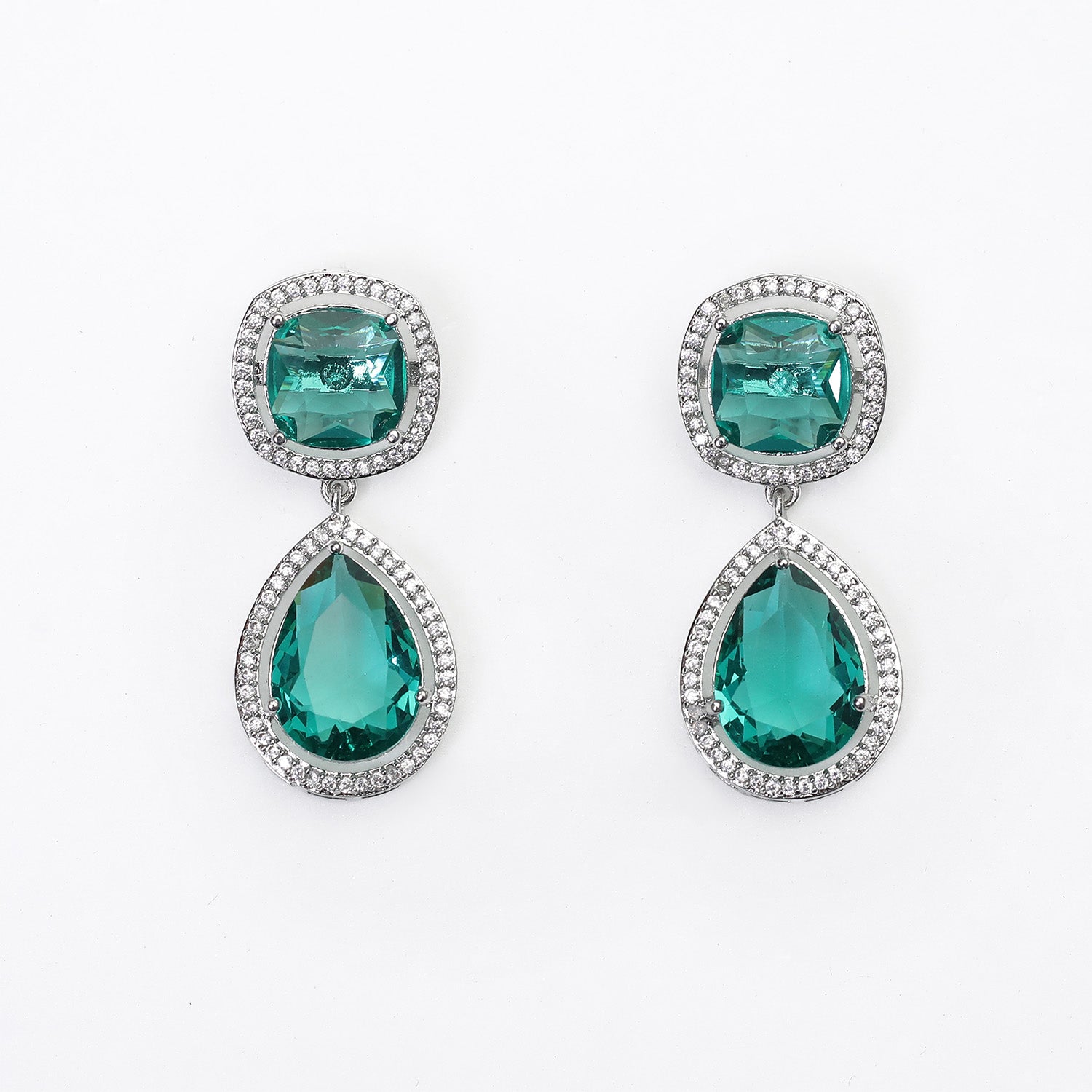 Pear Cut Square Stone Brass Dangle Drop Earrings for Girls & Women's