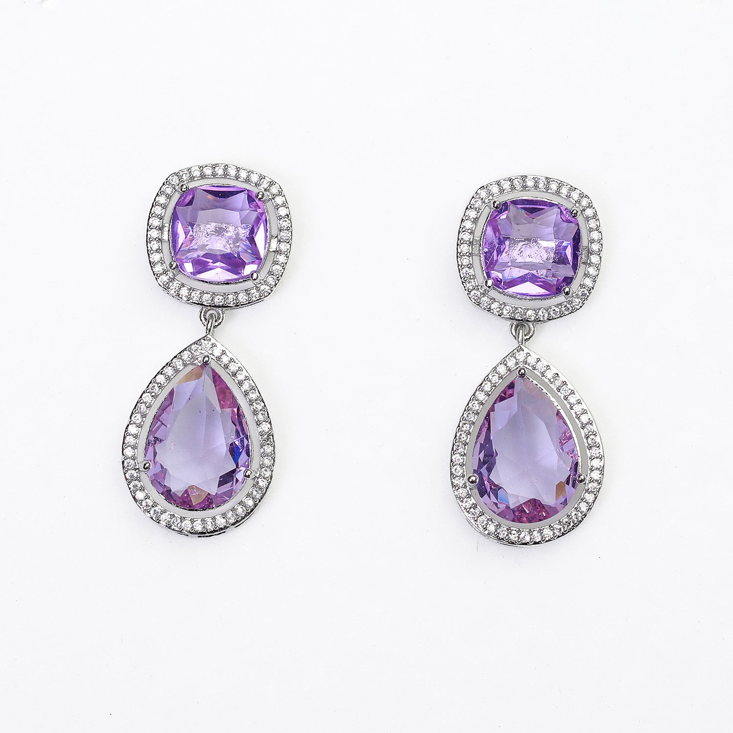 Pear Cut Square Stone Brass Dangle Drop Earrings for Girls & Women's
