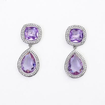 Pear Cut Square Stone Brass Dangle Drop Earrings for Girls & Women's