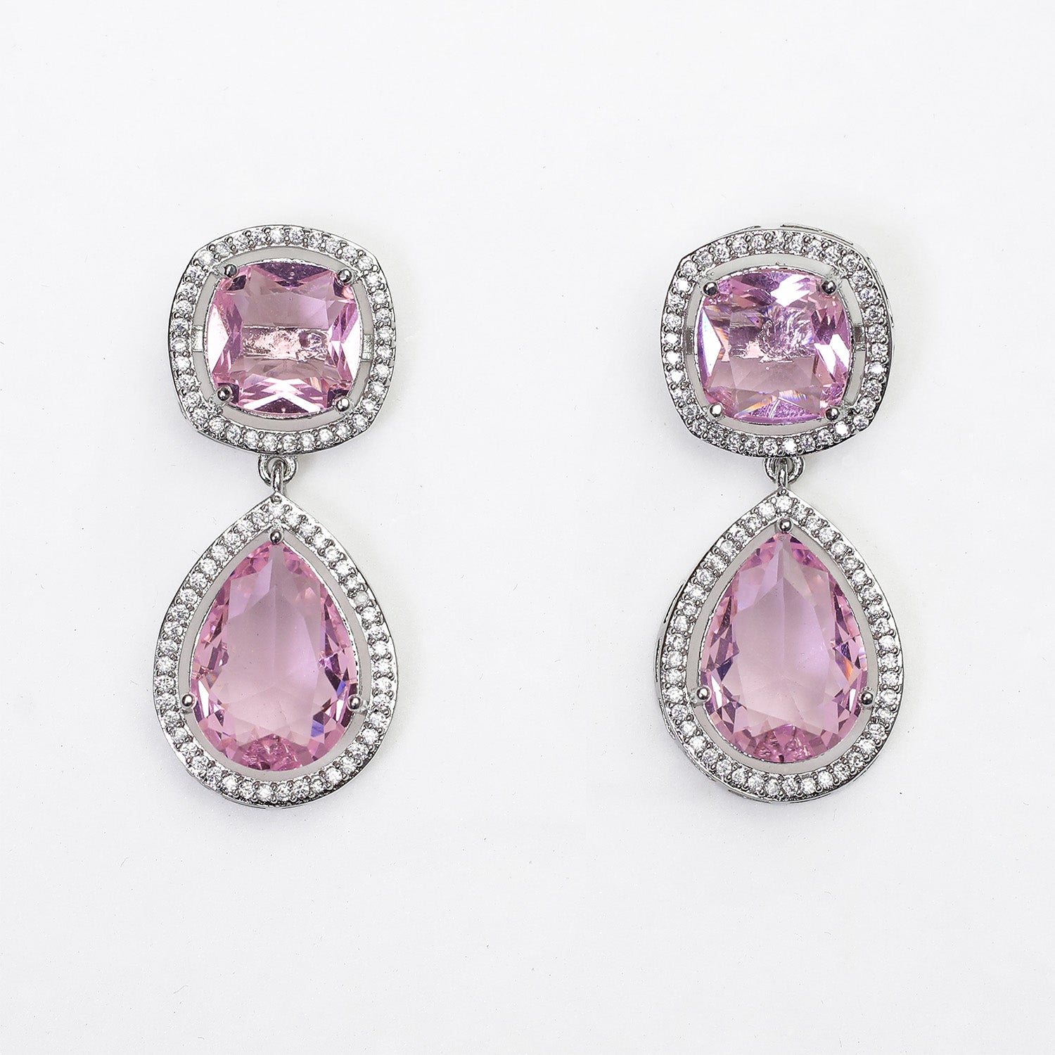Pear Cut Square Stone Brass Dangle Drop Earrings for Girls & Women's