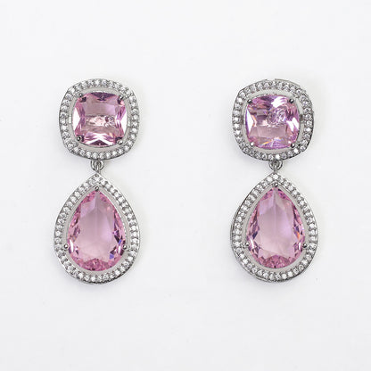 Pear Cut Square Stone Brass Dangle Drop Earrings for Girls & Women's