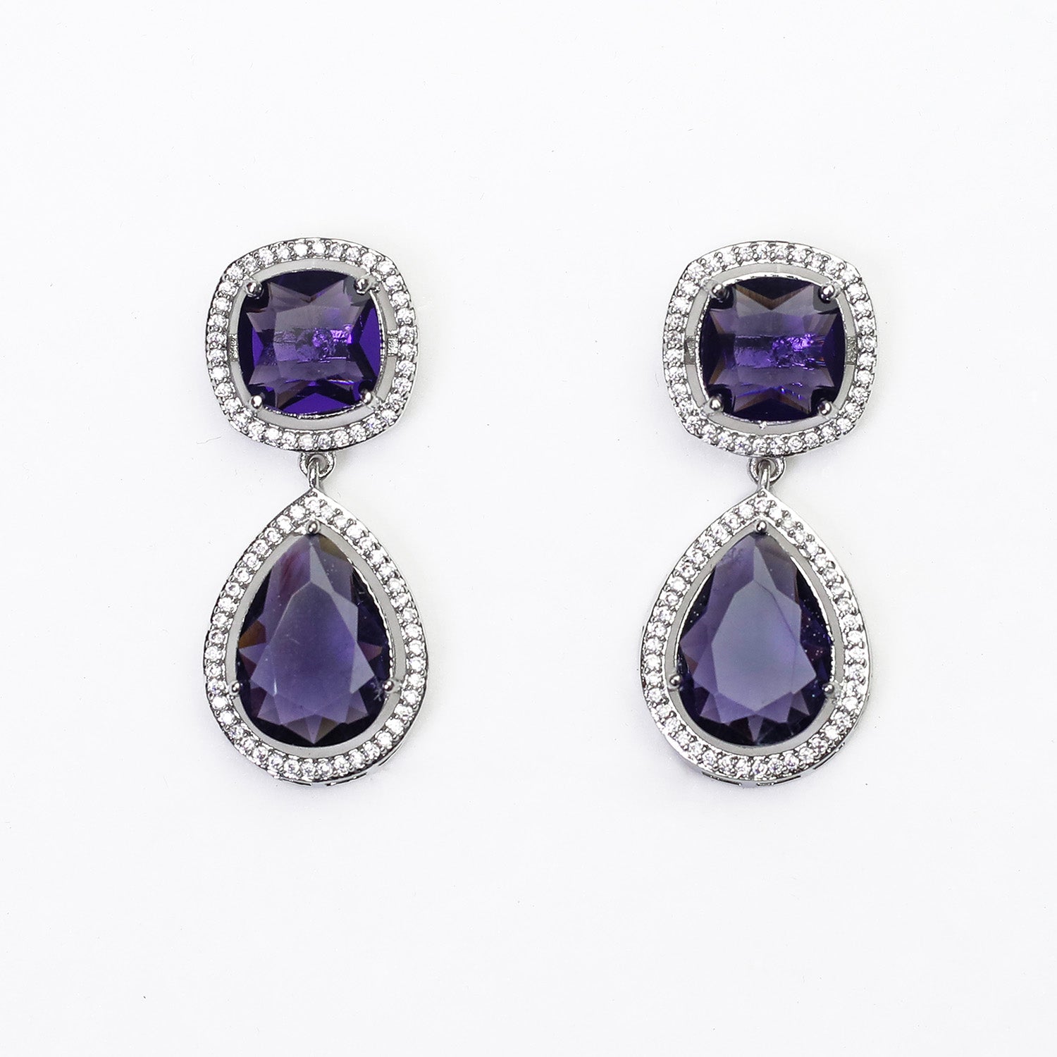 Pear Cut Square Stone Brass Dangle Drop Earrings for Girls & Women's