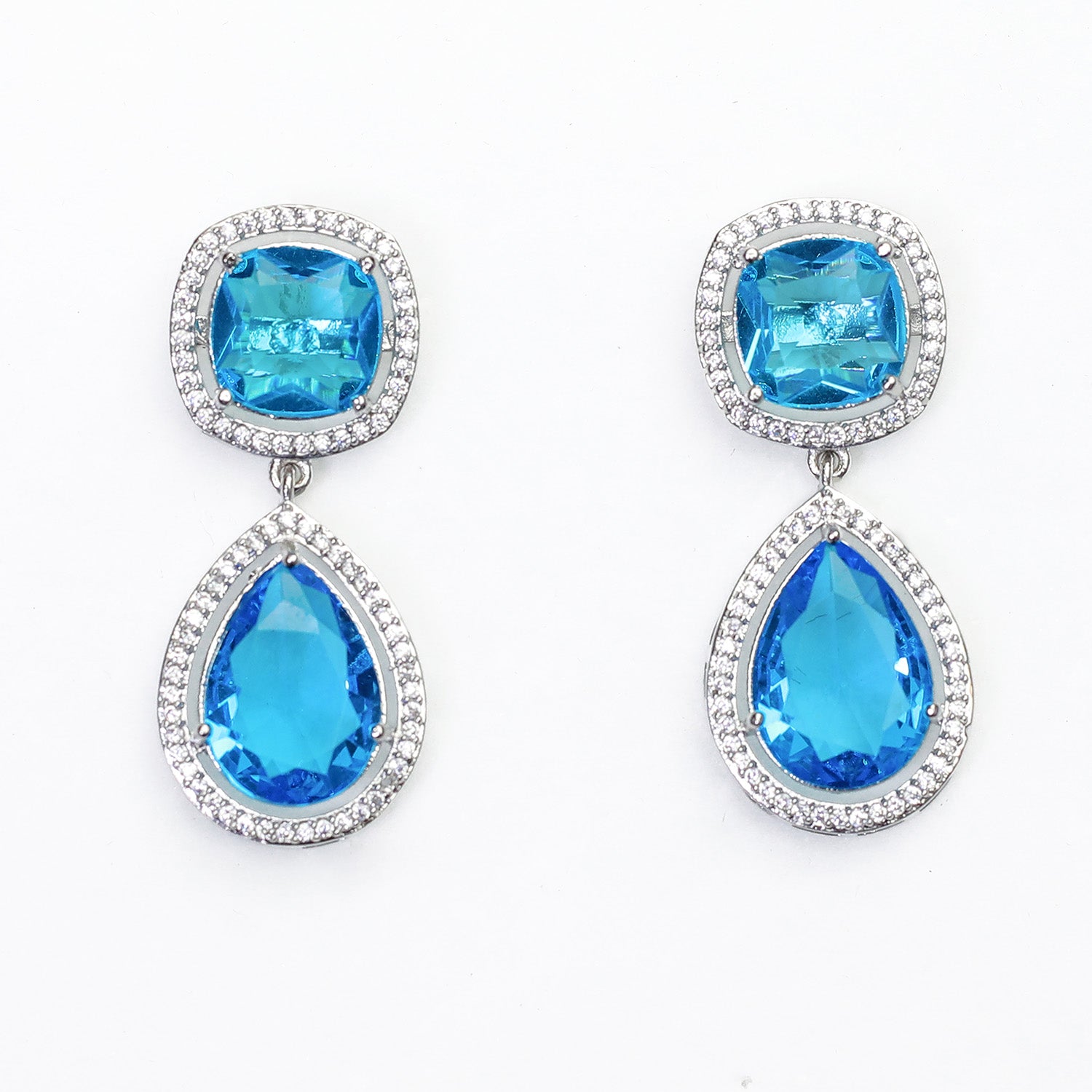 Pear Cut Square Stone Brass Dangle Drop Earrings for Girls & Women's