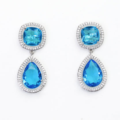 Pear Cut Square Stone Brass Dangle Drop Earrings for Girls & Women's