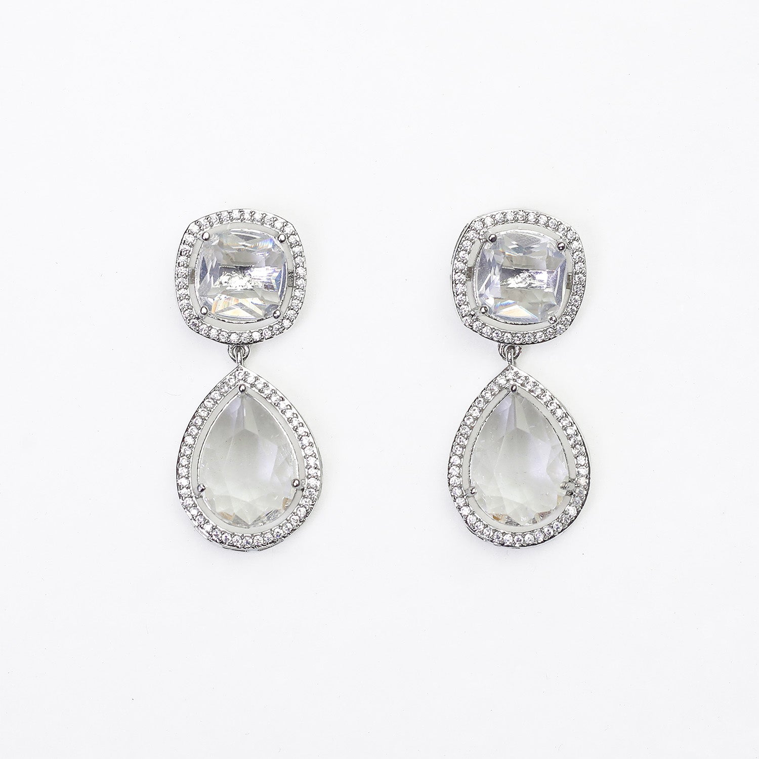 Pear Cut Square Stone Brass Dangle Drop Earrings for Girls & Women's