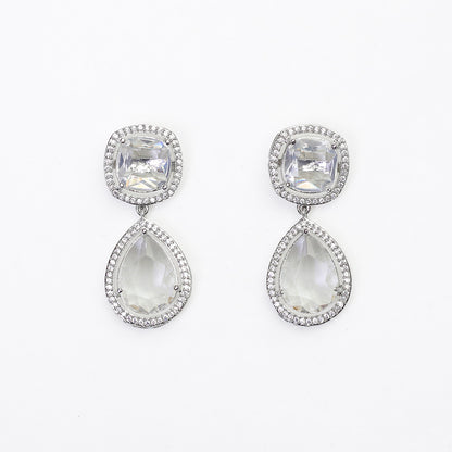 Pear Cut Square Stone Brass Dangle Drop Earrings for Girls & Women's