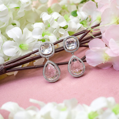 Pear Cut Square Stone Brass Dangle Drop Earrings for Girls & Women's