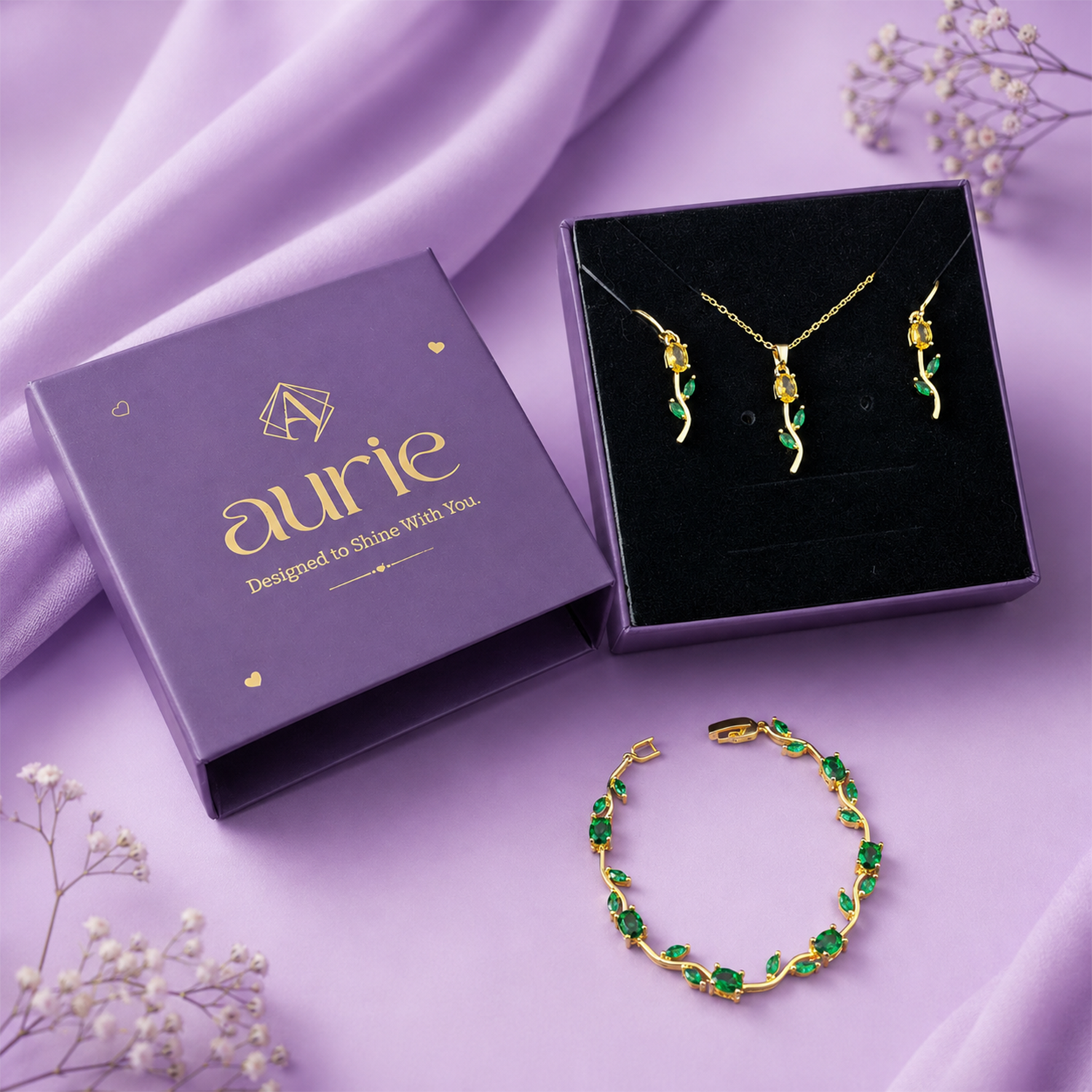 Gold-Tone Tulip Jewelry Set with Beacelet for Women & Girls