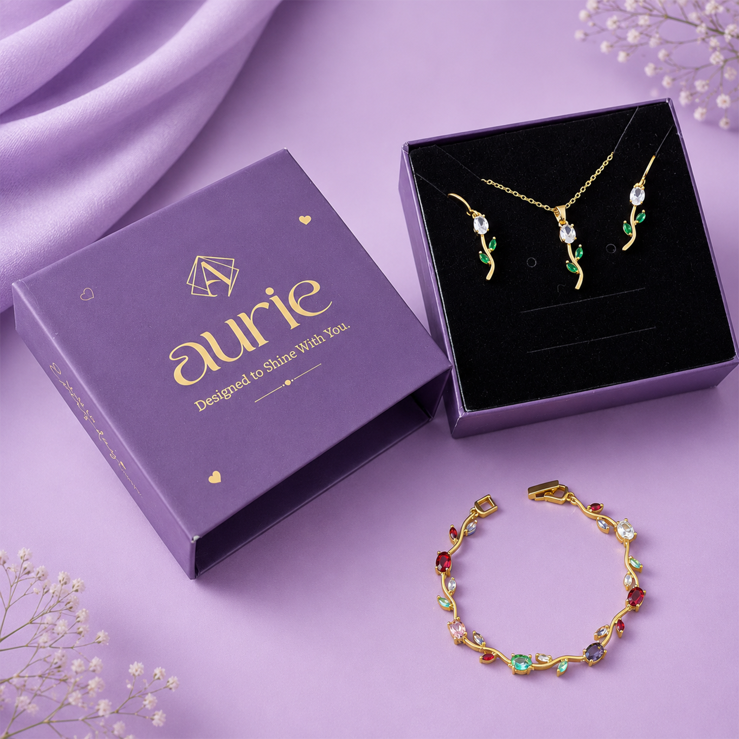 Gold-Tone Tulip Jewelry Set with Beacelet for Women & Girls