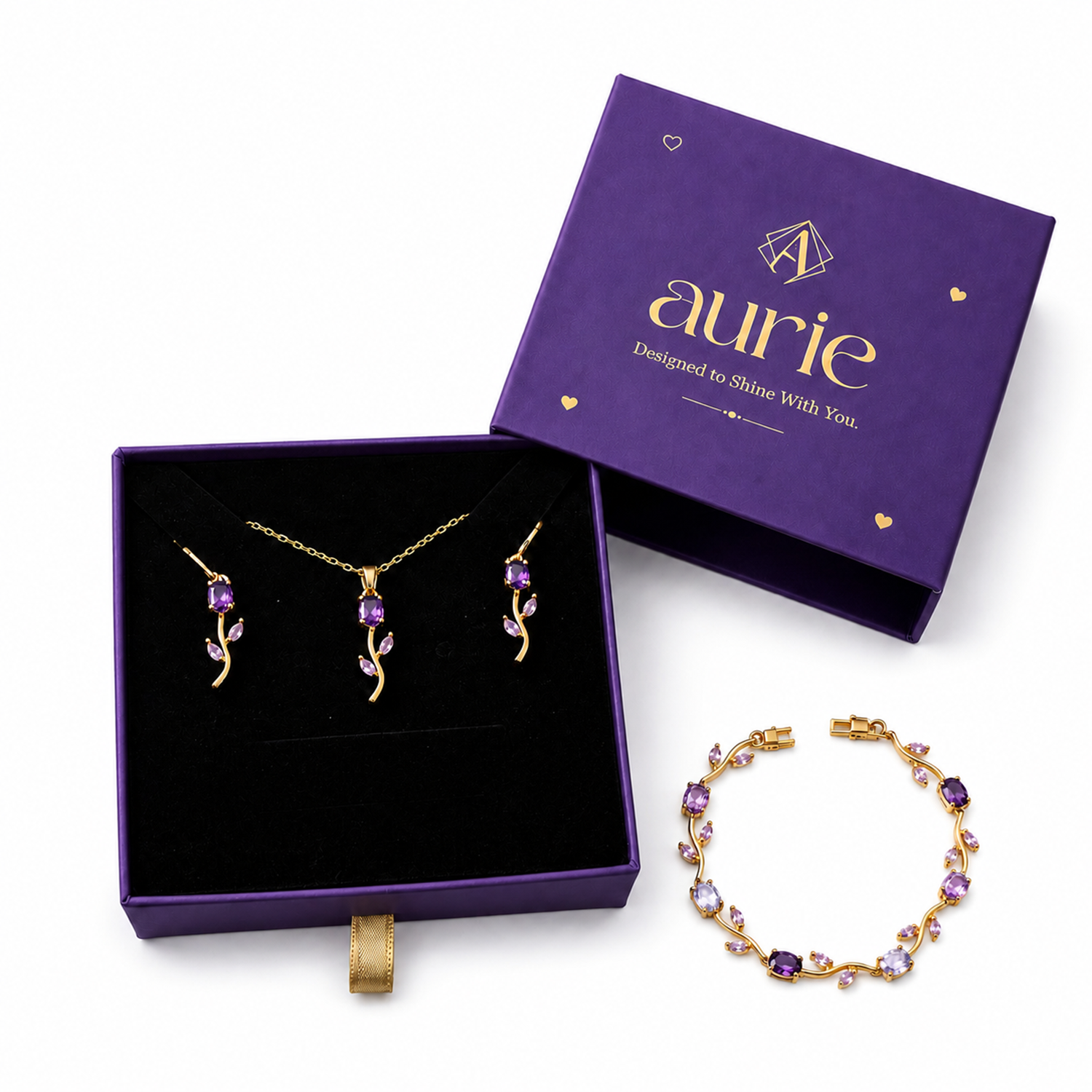 Gold-Tone Tulip Jewelry Set with Beacelet for Women & Girls