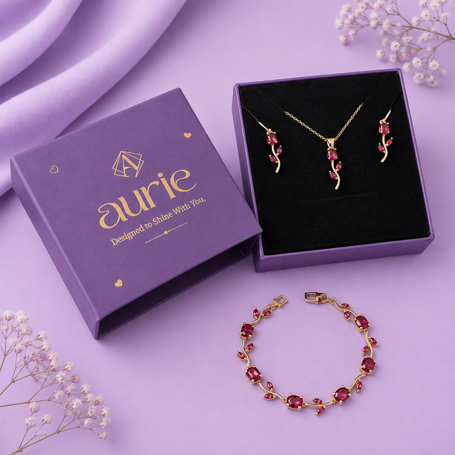 Gold-Tone Tulip Jewelry Set with Beacelet for Women & Girls