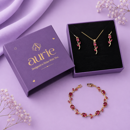 Gold-Tone Tulip Jewelry Set with Beacelet for Women & Girls