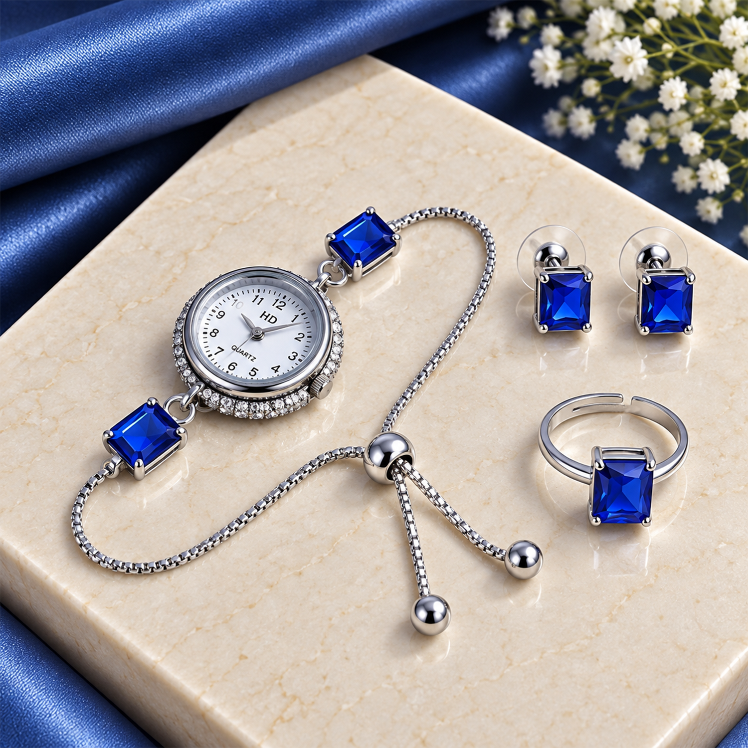 Kashmiri Watch Square Earrings with Ring Gift Hamper