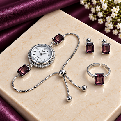 Kashmiri Watch Square Earrings with Ring Gift Hamper