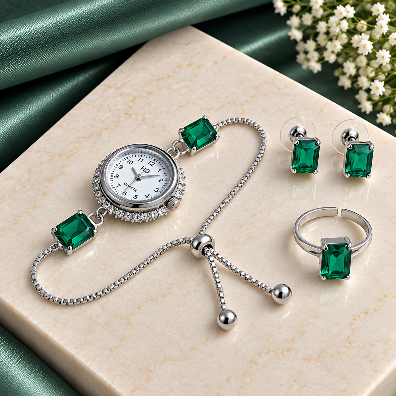 Kashmiri Watch Square Earrings with Ring Gift Hamper