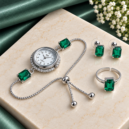 Kashmiri Watch Square Earrings with Ring Gift Hamper