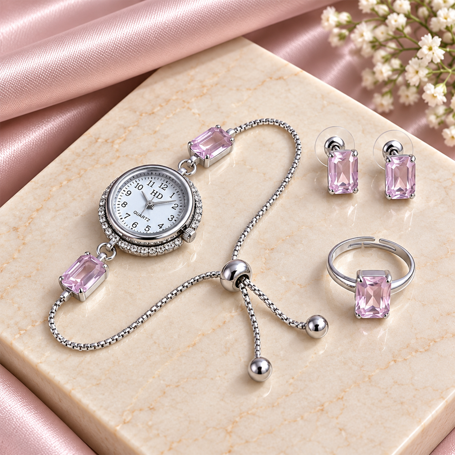 Kashmiri Watch Square Earrings with Ring Gift Hamper