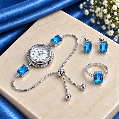 Kashmiri Watch Square Earrings with Ring Gift Hamper