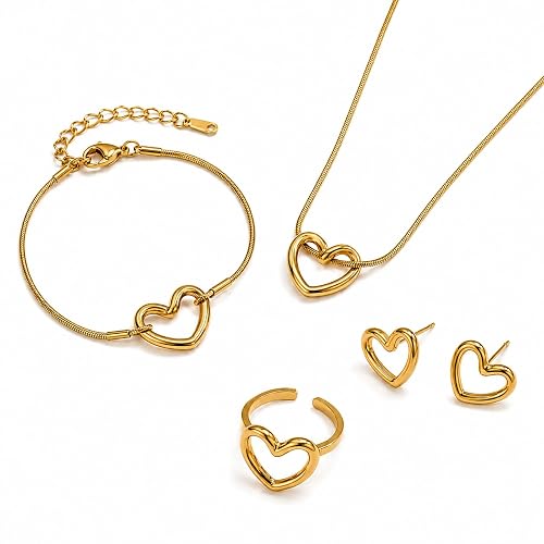Gold Twisted Heart Jewelry Set for Women & Girls