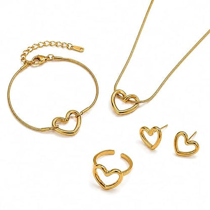 Gold Twisted Heart Jewelry Set for Women & Girls