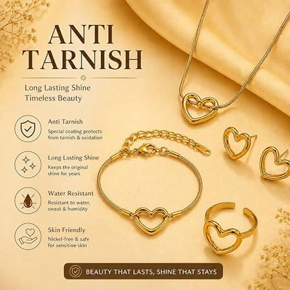 Gold Twisted Heart Jewelry Set for Women & Girls