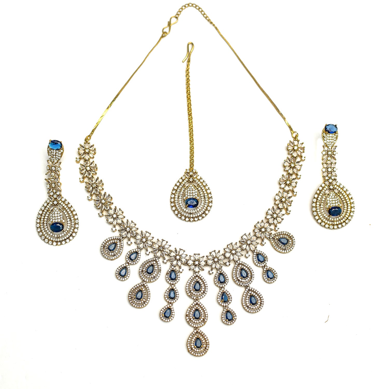 AD Stone Studded Floral Cluster Jewellery Set