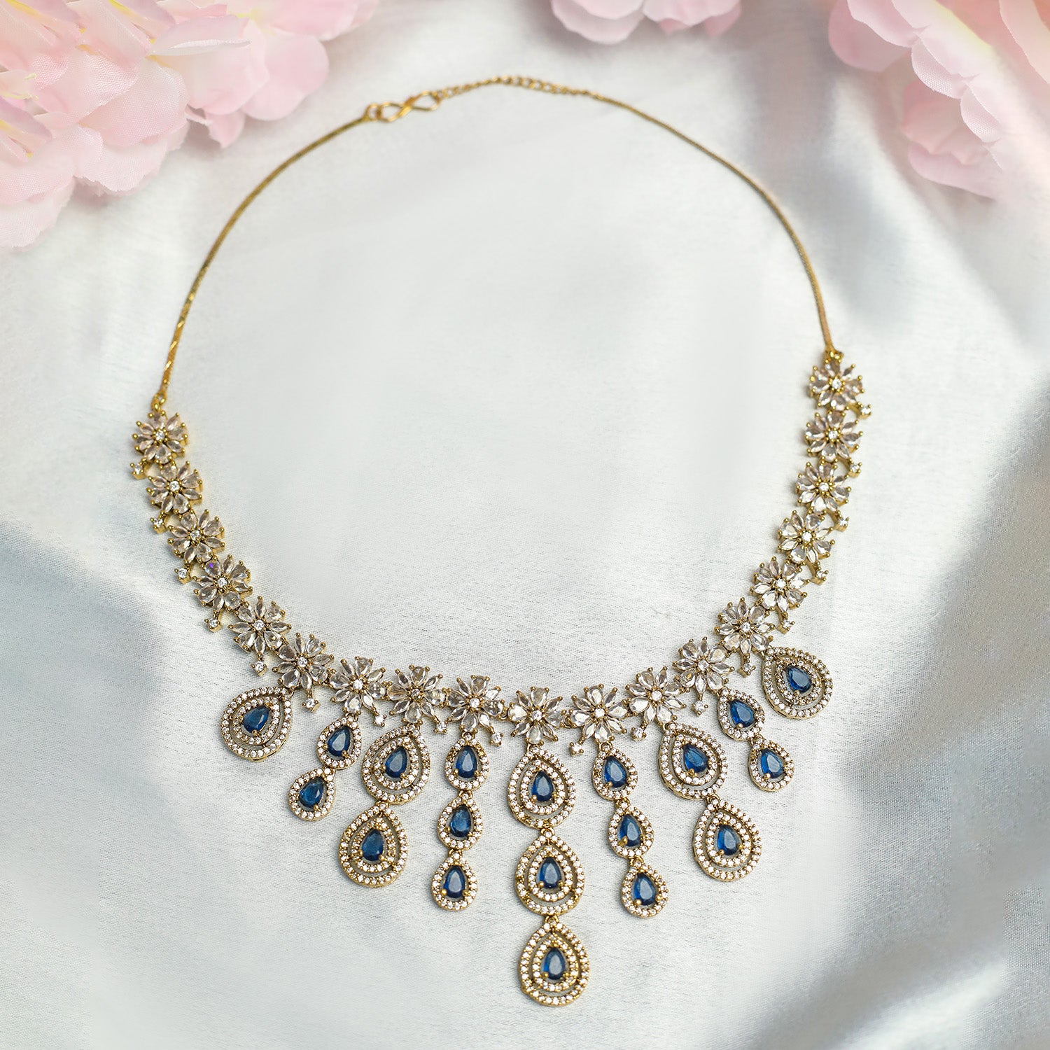AD Stone Studded Floral Cluster Jewellery Set