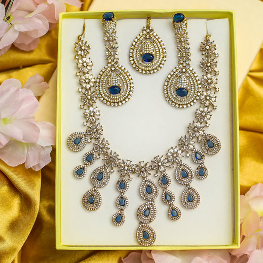 AD Stone Studded Floral Cluster Jewellery Set