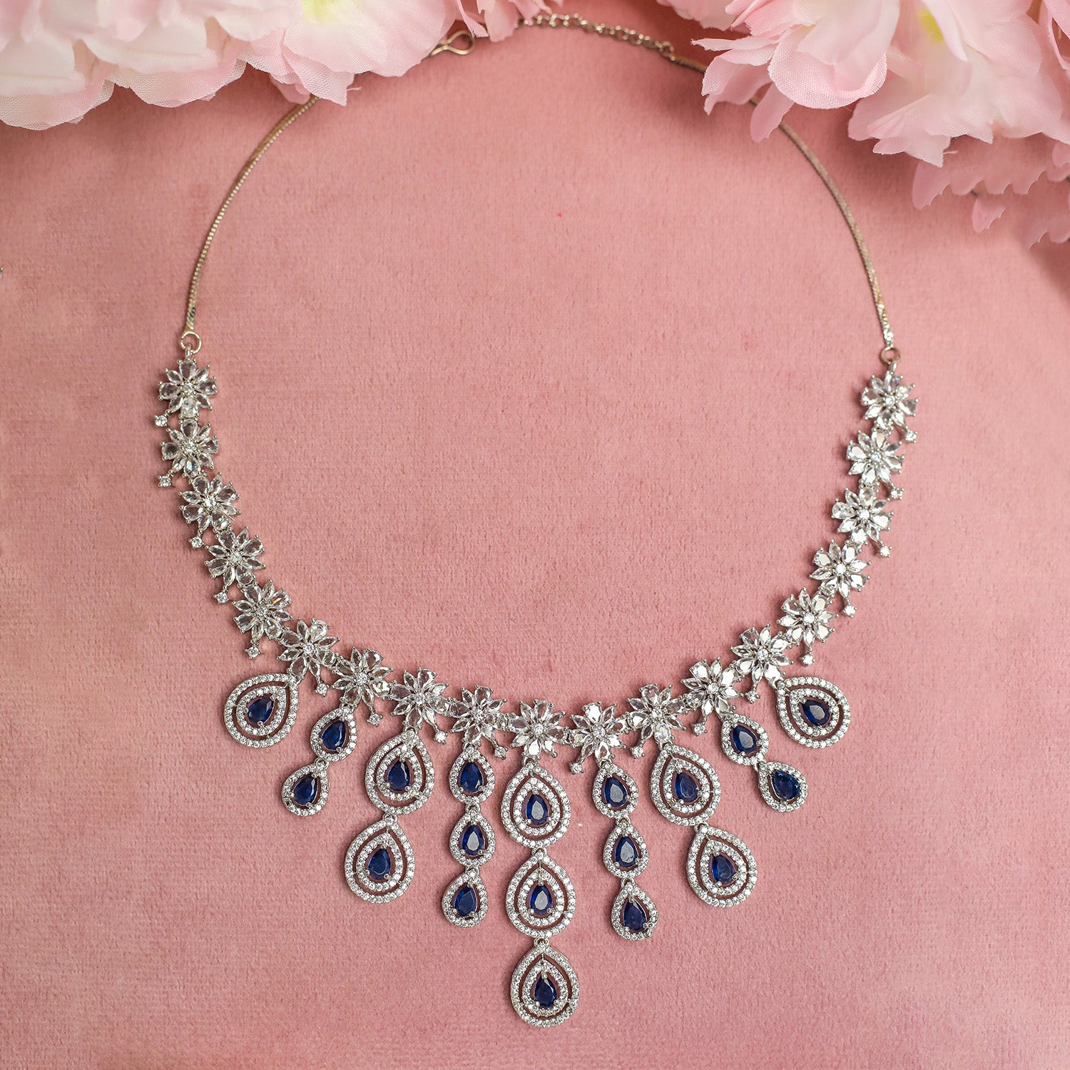 AD Stone Studded Floral Cluster Jewellery Set