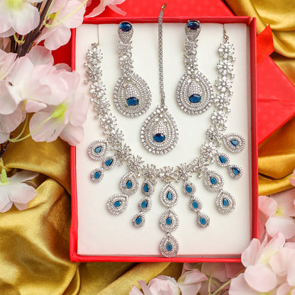 AD Stone Studded Floral Cluster Jewellery Set