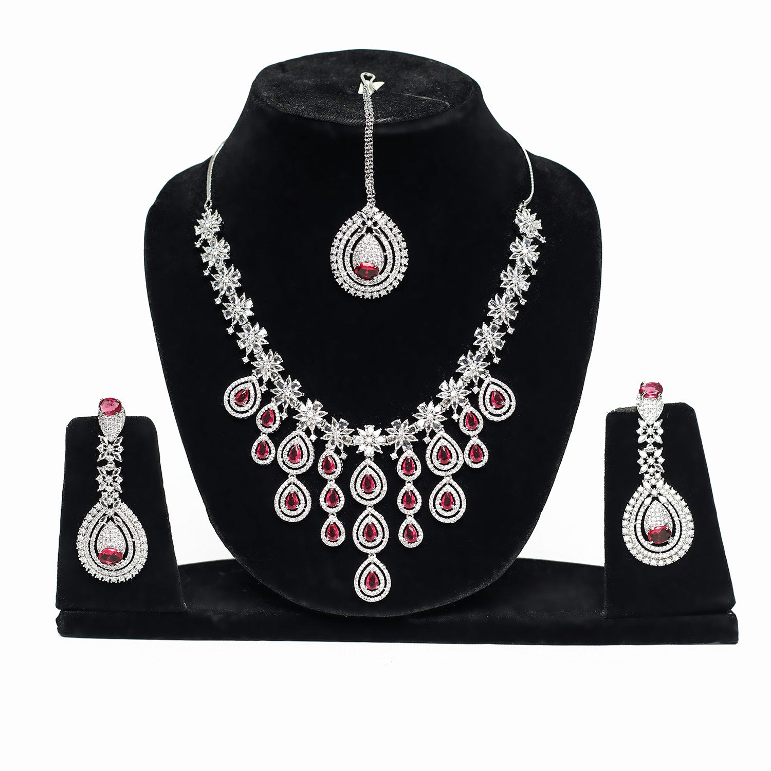 AD Stone Studded Floral Cluster Jewellery Set