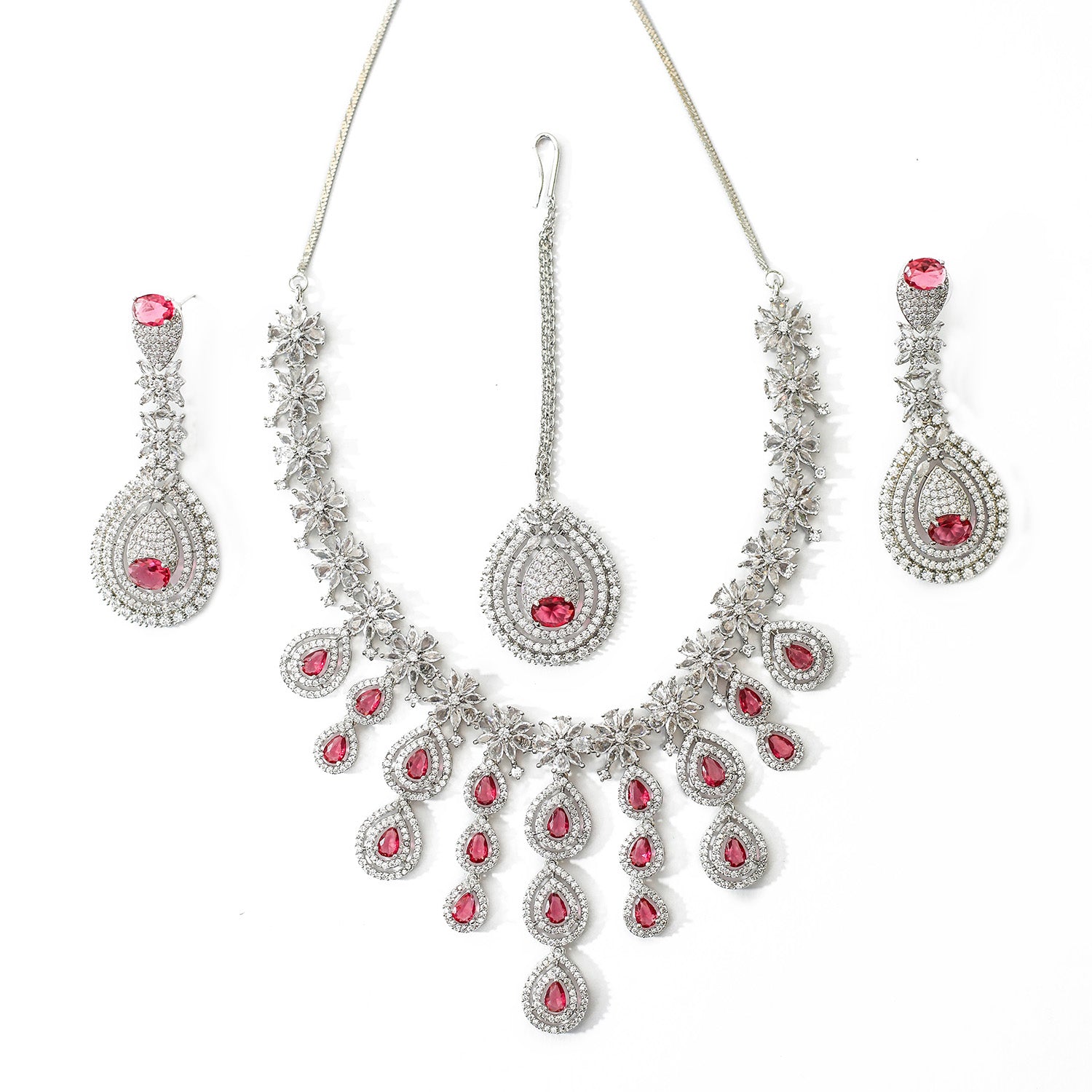 AD Stone Studded Floral Cluster Jewellery Set