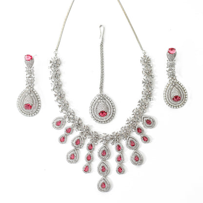 AD Stone Studded Floral Cluster Jewellery Set