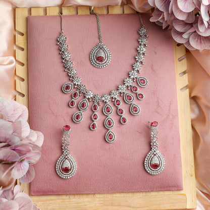 AD Stone Studded Floral Cluster Jewellery Set