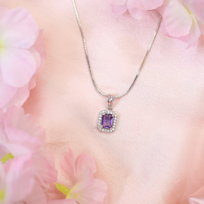 Square AD Stone Pendant Necklace, Earrings & Ring Jewellery Set for Women