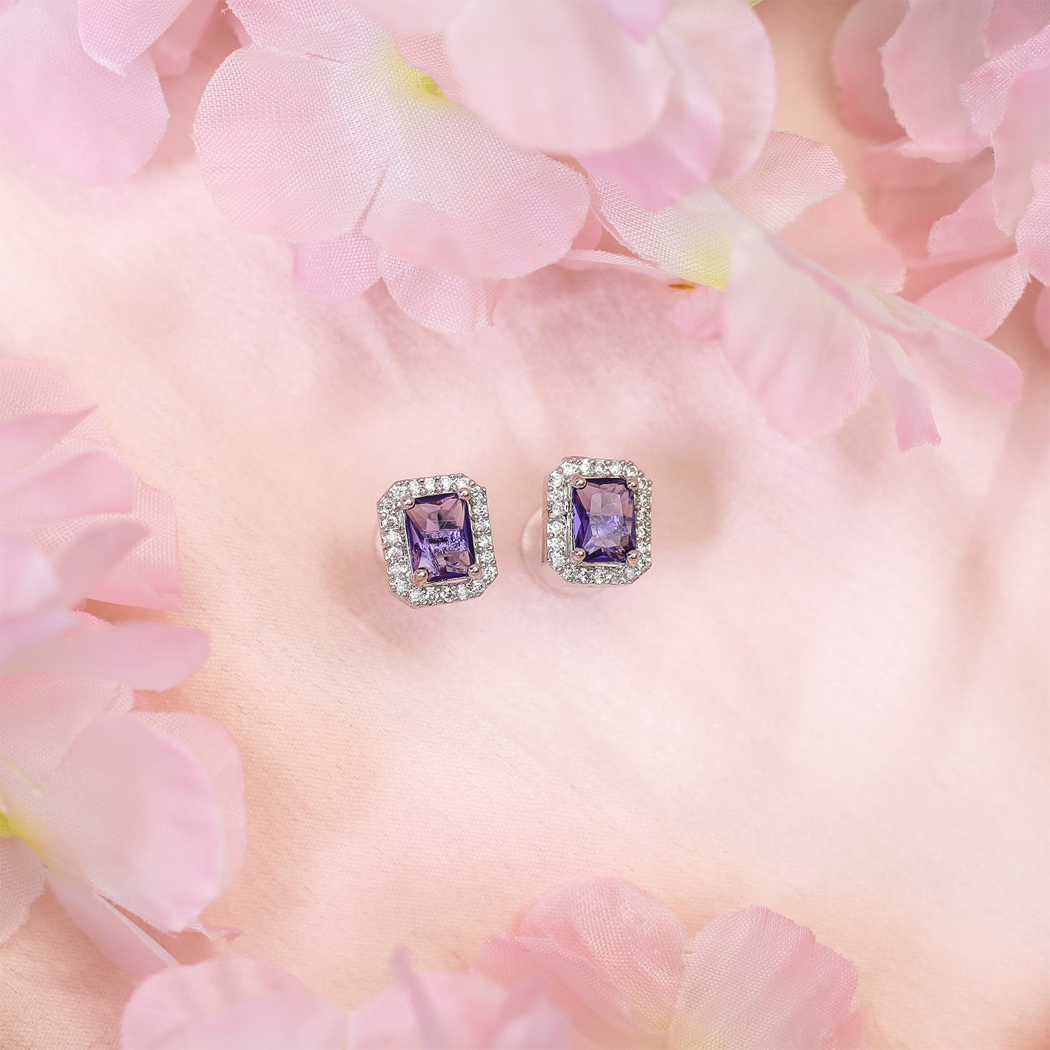 Square AD Stone Pendant Necklace, Earrings & Ring Jewellery Set for Women