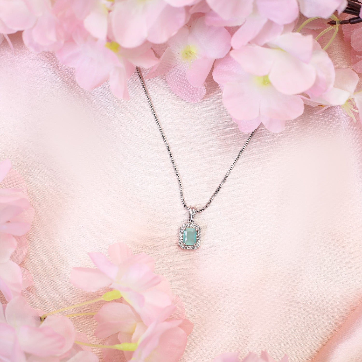 Square AD Stone Pendant Necklace, Earrings & Ring Jewellery Set for Women