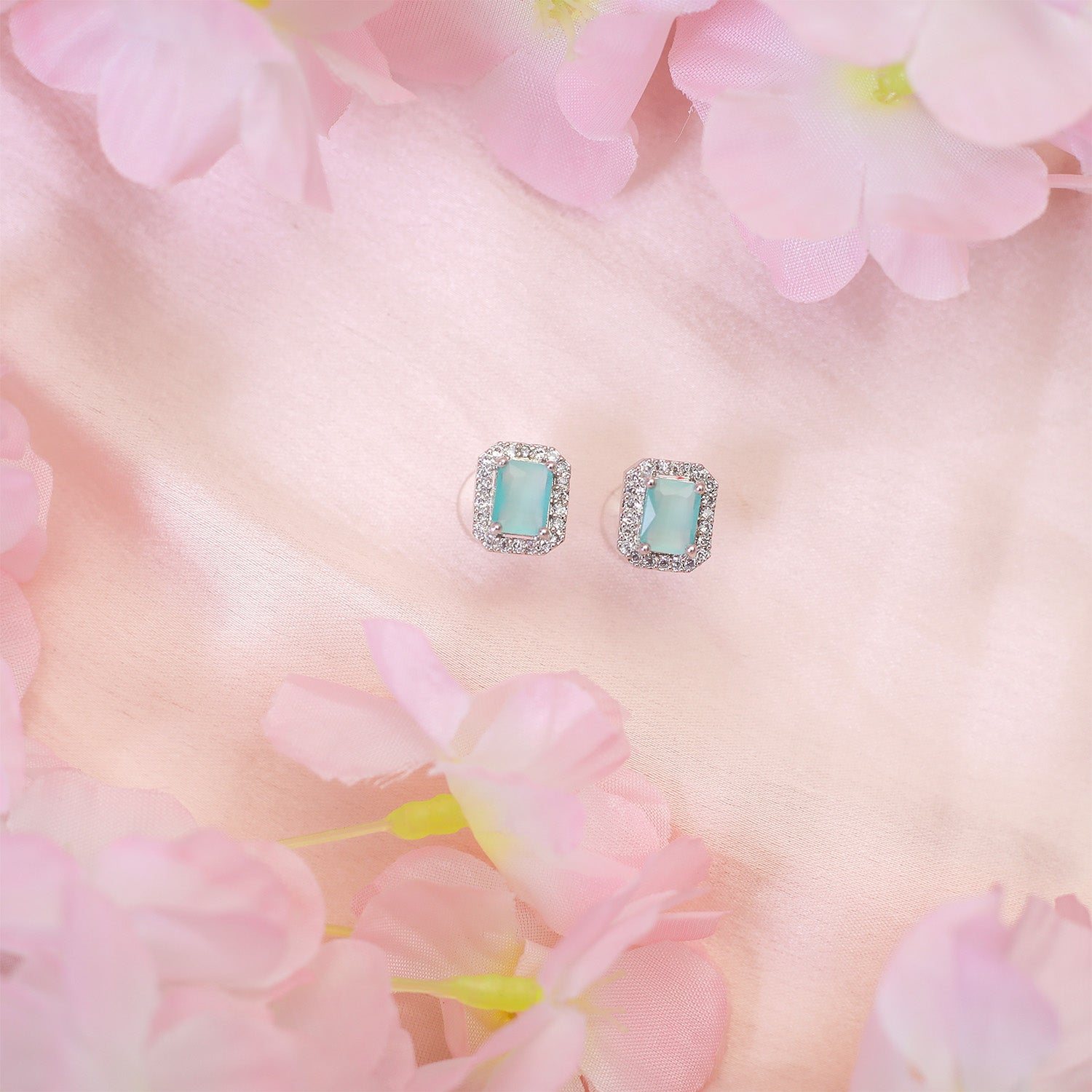 Square AD Stone Pendant Necklace, Earrings & Ring Jewellery Set for Women